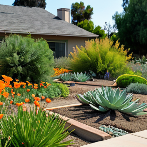 Home 4 조경 설계에서 자연 요소 활용법 - **Image Prompt:** A lush, vibrant native plant garden, fully clothed. California poppies, succulents...