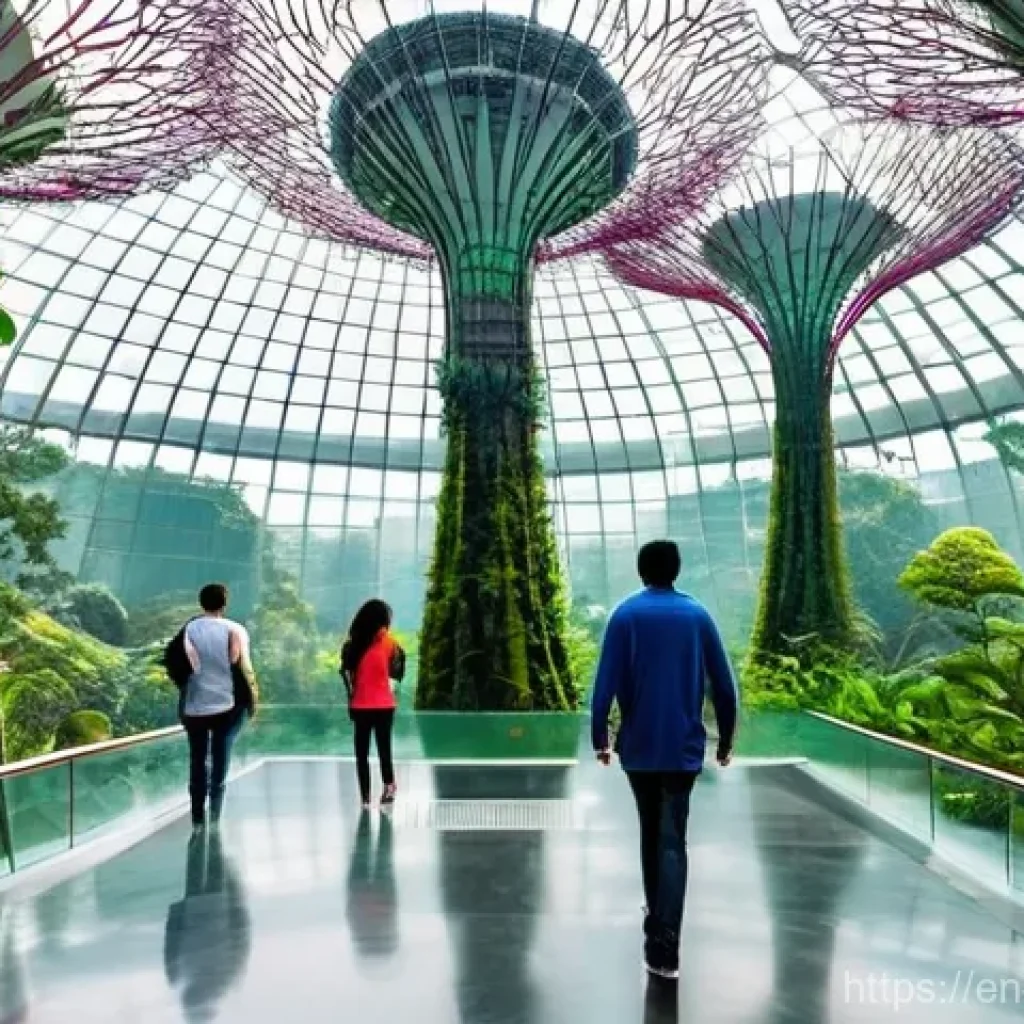 조경 관련 해외 사례 연구 - **Biophilic Supertrees and Cloud Forest:** A breathtaking, futuristic indoor and outdoor garden, rem...