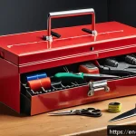 Home 23 조경 기사 실기 작업형 도구 관리 - A highly detailed, well-organized landscape technician’s toolbox opened on a wooden workbench, showc...